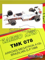 Tameo Kits: Maqueta de coche escala 1/43 - Arrow Megatron A10b Equipo Arrows Grand Prix International patrocinado por USF&G N� 17, 18 - Derek Warwick (GB), Eddie Cheever (US) - Gran Premio de F�rmula 1 de Brasil 1988 - fotograbados, piezas de goma, piezas de metal torneado, calcas de agua, piezas de metal blanco y manual de instrucciones