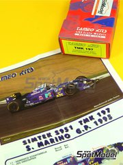 Tameo Kits: Car scale model kit 1/43 scale - Simtek Ford S951 sponsored by MTV #11, 12 - Domenico Schiattarella (IT), Jos Verstappen (NL) - San Marino Formula 1 Grand Prix 1995 - photo-etched parts, rubber parts, turned metal parts, water slide decals, white metal parts, other materials and assembly instructions