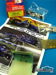 Tameo Kits: Car scale model kit 1/43 scale - Prost Peugeot AP01 sponsored by Gauloises #11, 12 - Olivier Panis (FR), Jarno Trulli (IT) - San Marino Formula 1 Grand Prix 1998 - photo-etched parts, turned metal parts, water slide decals, white metal parts, assembly instructions and tobacco sponsor decals