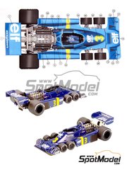 Tameo Kits: Car scale model kit 1/43 scale - Tyrrell Ford P34 Six Wheels Tyrrell Racing Team sponsored by ELF #3 - Jody Scheckter (ZA) - Dutch Formula 1 Grand Prix 1976 - photo-etched parts, turned metal parts, water slide decals, white metal parts and assembly instructions