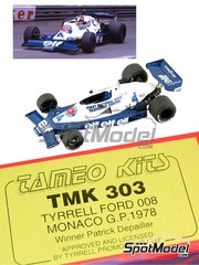 Tameo Kits: Car scale model kit 1/43 scale - Tyrrell Ford 008 Tyrrell Racing Team sponsored by ELF #3, 4 - Patrick Depailler (FR), Didier Pironi (FR) - Monaco Formula 1 Grand Prix 1978 - photo-etched parts, rubber parts, turned metal parts, water slide decals, white metal parts and assembly instructions