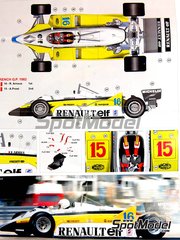 Tameo Kits: Car scale model kit 1/43 scale - Renault Turbo RE30B Renault F1 Team sponsored by ELF #15, 16 - Ren� Arnoux (FR), Alain Prost (FR) - Italian Formula 1 Grand Prix 1982 - photo-etched parts, turned metal parts, water slide decals, white metal parts, assembly instructions and tobacco sponsor decals