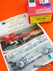 Tameo Kits: Car scale model kit 1/43 scale - Lotus Ford 72C Lotus Team sponsored by Gold Leaf #23, 24 - Reine Wisell (SE), Emerson Fittipaldi (BR) - USA - United States of America Formula 1 Grand Prix 1970 - photo-etched parts, turned metal parts, water slide decals, white metal parts, assembly instructions and tobacco sponsor decals