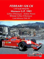 Tameo Kits: Maqueta de coche escala 1/43 - Ferrari 126CK Equipo Scuderia Ferrari patrocinado por Fiat N� 27, 28 - Gilles Villeneuve (CA), Didier Pironi (FR) - Gran Premio de Formula 1 de M�naco 1981 - fotograbados, piezas de goma, piezas de metal torneado, calcas de agua, piezas de metal blanco y manual de instrucciones