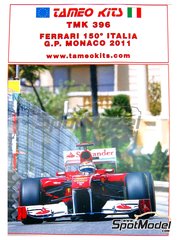Tameo Kits: Car scale model kit 1/43 scale - Ferrari 150 Italia Scuderia Ferrari Team sponsored by Banco Santander #5, 6 - Fernando Alonso (ES), Felipe Massa (BR) - Monaco Formula 1 Grand Prix 2011 - photo-etched parts, turned metal parts, water slide decals, white metal parts and assembly instructions