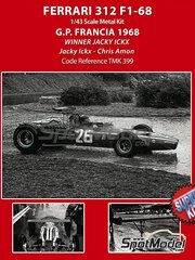 Tameo Kits: Car scale model kit 1/43 scale - Ferrari 312 F1-68 #24, 26 - Jacques Bernard 'Jacky' Ickx (BE), Chris Amon (NZ) - French Formula 1 Grand Prix 1968 - photo-etched parts, turned metal parts, water slide decals, white metal parts and assembly instructions