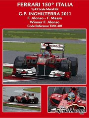 Tameo Kits: Maqueta de coche escala 1/43 - Ferrari 150 Italia Equipo Scuderia Ferrari patrocinado por Banco Santander N 5, 6 - Fernando Alonso (ES), Felipe Massa (BR) - Gran Premio de Frmula 1 de Inglaterra 2011 - fotograbados, piezas de goma, piezas de metal torneado, calcas de agua, piezas de metal blanco y manual de instrucciones