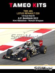 Tameo Kits: Car scale model kit 1/43 scale - Lotus Renault E20 Lotus Team sponsored by Clear Total #9, 10 - Kimi R�ikk�nen (FI), Romain Grosjean (FR) - Bahrain Formula 1 Grand Prix 2012 - photo-etched parts, turned metal parts, water slide decals, white metal parts and assembly instructions