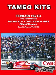 Tameo Kits: Maqueta de coche escala 1/43 - Ferrari 126CX Equipo Scuderia Ferrari patrocinado por Fiat N� 27, 28 - Gilles Villeneuve (CA), Didier Pironi (FR) - Test de pretemporada 1981 - fotograbados, piezas de goma, piezas de metal torneado, calcas de agua, piezas de metal blanco y manual de instrucciones