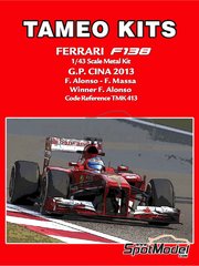Tameo Kits: Maqueta de coche escala 1/43 - Ferrari F138 F2013 Equipo Scuderia Ferrari patrocinado por Banco Santander N 3, 4 - Fernando Alonso (ES), Felipe Massa (BR) - Gran Premio de Frmula 1 de China 2013 - fotograbados, piezas de goma, piezas de metal torneado, calcas de agua, piezas de metal blanco y manual de instrucciones
