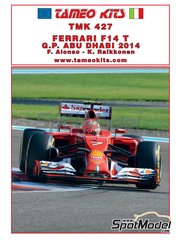Tameo Kits: Car scale model kit 1/43 scale - Ferrari F14 Scuderia Ferrari Team sponsored by Banco Santander #7, 14 - Fernando Alonso (ES), Kimi R�ikk�nen (FI) - Abu Dhabi Grand Prix 2014 - metal parts, photo-etched parts, rubber parts, water slide decals, white metal parts and assembly instructions