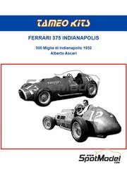Tameo Kits: Car scale model kit 1/43 scale - Ferrari 375 Indianapolis #12 - Alberto Ascari (IT) - Indianapolis 500 Miles  1952 - photo-etched parts, rubber parts, turned metal parts, water slide decals, white metal parts, other materials, assembly instructions and painting instructions