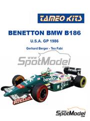 Tameo Kits: Car scale model kit 1/43 scale - Benetton BMW B186 Benetton Formula Ltd Team sponsored by Sisley #19, 20 - Teo Fabi (IT), Gerhard Berger (AT) - USA Detroit Formula 1 Grand Prix 1986 - metal parts, photo-etched parts, rubber parts, water slide decals, white metal parts, other materials, assembly instructions and painting instructions