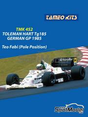 Tameo Kits: Car scale model kit 1/43 scale - Toleman Hart TG185 sponsored by United Colors of Benetton #19 - Teo Fabi (IT) - German Formula 1 Grand Prix 1985 - metal parts, photo-etched parts, rubber parts, water slide decals, white metal parts, other materials, assembly instructions and painting instructions