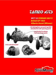 Tameo Kits: Car scale model kit 1/43 scale - Ferrari 500 F2 #5 - Alberto Ascari (IT) - British Formula 1 Grand Prix 1953 - metal parts, photo-etched parts, rubber parts, turned metal parts, water slide decals, white metal parts, other materials, assembly instructions and painting instructions