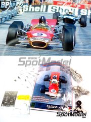 Tameo Kits: Car scale model kit 1/43 scale - Lotus Ford Type 49B Lotus Team sponsored by Gold Leaf - Graham Hill (GB) - Monaco Formula 1 Grand Prix 1968 - photo-etched parts, turned metal parts, water slide decals, white metal parts and assembly instructions