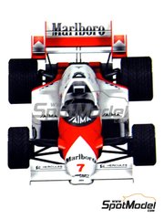Tameo Kits: Car scale model kit 1/43 scale - McLaren TAG Porsche MP4/2 McLaren Racing Limited Team sponsored by Marlboro #7, 8 - Alain Prost (FR), Niki Lauda (AT) - British Formula 1 Grand Prix 1984 - photo-etched parts, rubber parts, turned metal parts, water slide decals, white metal parts, assembly instructions and tobacco sponsor decals