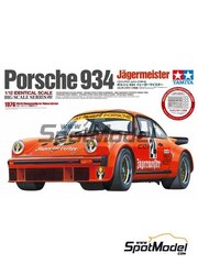 Tamiya: Car scale model kit 1/12 scale - Porsche 934 Turbo RSR Group 4 Max Moritz Team sponsored by Jagermeister #24, 25 - Helmut Kelleners (DE) + Reinhardt Stenzel (DE) + G&uuml;nter Steckk&ouml;nig (DE) + Derek Bell (GB) - N&uuml;rburgring 1000 Kilometres, European GT Championship 1976 - photo-etched parts, plastic parts, rubber parts, seatbelt fabric, water slide decals, other materials, assembly instructions and painting instructions image