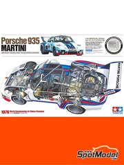 Tamiya: Car scale model kit 1/12 scale - Porsche 935 Turbo Martini Racing Team #1, 3 - Jochen Mass (DE) + Jacques Bernard 'Jacky' Ickx (BE), Rolf Stommelen (DE) + Manfred Schurti (LI) - Dijon 6 hours, World Championship for Makes 1976 - photo-etched parts, plastic parts, rubber parts, seatbelt fabric, water slide decals, assembly instructions and painting instructions image