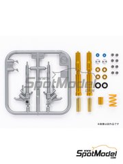 Tamiya: Horquilla delantera escala 1/12 - Honda CBR1000RR-R Fireblade SP - piezas de metal, piezas de plstico, piezas de metal torneado, manual de instrucciones e instrucciones de pintado - para las referencias de Tamiya TAM14138 y TAM14141