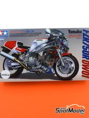 Tamiya: Motorbike scale model kit 1/12 scale - Yamaha FZR 750R OW01 - plastic parts, rubber parts, water slide decals, other materials, assembly instructions and painting instructions