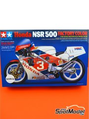 Tamiya: Maqueta de moto escala 1/12 - Honda NSR500 Equipo HRC Honda Racing Corporation N 3 - Keiji Kinoshita (JP) - Campeonato Japons de Motociclismo 500cc 1986 - piezas de plstico, piezas de goma, calcas de agua, manual de instrucciones e instrucciones de pintado