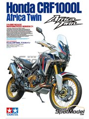 Tamiya: Maqueta de moto escala 1/6 - Honda CRF 1000L Africa Twin Enduro - piezas de metal, piezas de plstico, piezas de goma, piezas de metal torneado, calcas de agua, manual de instrucciones e instrucciones de pintado