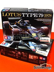 Tamiya: Car scale model kit 1/20 scale - Lotus Ford Type 79 Lotus Team sponsored by Olympus #5, 6 - Ronnie Peterson (SE), Mario Andretti (US) - German Formula 1 Grand Prix, British Formula 1 Grand Prix 1978 - metal parts, plastic parts, rubber parts, water slide decals, assembly instructions, painting instructions and does NOT include tobacco sponsor decals