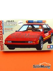 Tamiya: Car scale model kit 1/24 scale - Toyota Celica Supra Marshal Car - USA West Long Beach Formula 1 Grand Prix 1983 - plastic parts, rubber parts, water slide decals, assembly instructions and painting instructions image