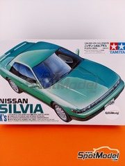 Tamiya: Car scale model kit 1/24 scale - Nissan Silvia K's 1988 - plastic parts, rubber parts, water slide decals, assembly instructions and painting instructions image