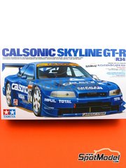 Tamiya: Car scale model kit 1/24 scale - Nissan Skyline GT-R R34 Impul Team sponsored by Calsonic #12 - Kazuyoshi Hoshino (JP) + Masami Kageyama (JP) - Japanese Grand Touring Car Championship (JGTC) 1999 - paint masks, plastic parts, rubber parts, water slide decals, other materials, assembly instructions and painting instructions image