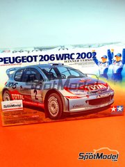 Tamiya: Car scale model kit 1/24 scale - Peugeot 206 WRC sponsored by Clarion, Total #1, 2, 3, 23 - Richard Burns (GB) + Robert Reid (GB), Marcus Gr�nholm (FI) + Timo Rautiainen (FI), Harri Rovanpera (FI) + Voitto Silander (FI), Gilles Panizzi (FR) + Herv� Panizzi (FR) - New Zealand Rally 2002 - plastic parts, rubber parts, water slide decals, assembly instructions and painting instructions