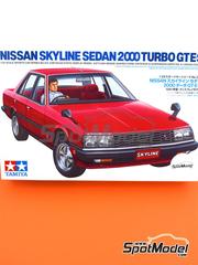 Tamiya: Car scale model kit 1/24 scale - Nissan Skyline Sedan 2000 Turbo GT-E.S 1981 - plastic parts, rubber parts, water slide decals, assembly instructions and painting instructions image