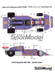 This Way Up: Car scale model kit 1/43 scale - Williams Wolf FW05 Williams Grand Prix Engineering Team sponsored by Marlboro #20 - Jacques Bernard 'Jacky' Ickx (BE) - Spanish Formula 1 Grand Prix 1976 - photo-etched parts, turned metal parts, water slide decals, white metal parts and assembly instructions