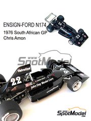 This Way Up: Car scale model kit 1/43 scale - Ensign Ford N174 Norris sponsored by Valvoline #22 - Chris Amon (NZ) - South African Formula 1 Grand Prix 1976 - photo-etched parts, turned metal parts, water slide decals, white metal parts and assembly instructions