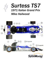 This Way Up: Car scale model kit 1/43 scale - Surtees TS7 Surtees Racing Organization Team #9 - Mike Hailwood (GB) - Italian Formula 1 Grand Prix 1971 - photo-etched parts, turned metal parts, water slide decals, white metal parts and assembly instructions
