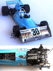 This Way Up: Car scale model kit 1/43 scale - Amon AF101 sponsored by Firestone #30 - Chris Amon (NZ) - Monaco Formula 1 Grand Prix 1974 - photo-etched parts, turned metal parts, water slide decals, white metal parts and assembly instructions