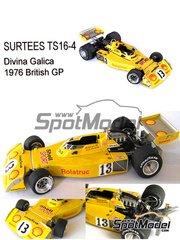 This Way Up: Car scale model kit 1/43 scale - Surtees TS16-4 Surtees Racing Organization Team sponsored by Rolatruc Shell #13 - Divina Galica (GB) - British Formula 1 Grand Prix 1976 - photo-etched parts, turned metal parts, water slide decals, white metal parts and assembly instructions image