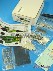 This Way Up: Car scale model kit 1/43 scale - Token Ford RJ02 sponsored by Titan Properties #42 - Tom Pryce (GB) - Belgian Formula 1 Grand Prix 1974 - photo-etched parts, turned metal parts, water slide decals, white metal parts and assembly instructions image