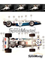 This Way Up: Car scale model kit 1/43 scale - Brabham Ford BT33 #11 - Rolf Stommelen (DE) - Austrian Formula 1 Grand Prix 1970 - photo-etched parts, turned metal parts, water slide decals, white metal parts and assembly instructions