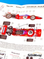 This Way Up: Car scale model kit 1/43 scale - Surtees TS17 #18 - Derek Bell (GB) - USA - United States of America Formula 1 Grand Prix 1970 - photo-etched parts, turned metal parts, water slide decals, white metal parts and assembly instructions