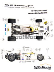 This Way Up: Car scale model kit 1/43 scale - Brabham Ford BT33 #22 - Emerson Fittipaldi (BR) - Spanish Formula 1 Grand Prix 1972 - photo-etched parts, turned metal parts, water slide decals, white metal parts and assembly instructions
