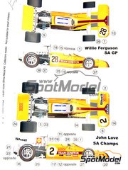 This Way Up: Car scale model kit 1/43 scale - Brabham Ford BT33 Gunston Team #2, 28 - John Love (ZW), Willie Ferguson (ZA) - South African Formula 1 Grand Prix 1972 - photo-etched parts, rubber parts, turned metal parts, water slide decals, white metal parts and assembly instructions