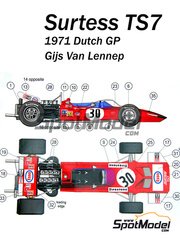 This Way Up: Car scale model kit 1/43 scale - Surtees TS7 Surtees Racing Organization Team sponsored by Esso #30 - Gijs van Lennep (NL) - Dutch Formula 1 Grand Prix 1971 - photo-etched parts, turned metal parts, water slide decals, white metal parts and assembly instructions