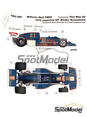 This Way Up: Car scale model kit 1/43 scale - Williams Wolf FW05 Williams Grand Prix Engineering Team sponsored by Wolf Racing #21 - Hans Binder (AT) - Japanese Formula 1 Grand Prix 1976 - photo-etched parts, turned metal parts, water slide decals, white metal parts and assembly instructions