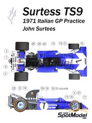 This Way Up: Car scale model kit 1/43 scale - Surtees TS9B Surtees Racing Organization Team #7 - John Surtees (GB) - Italian Formula 1 Grand Prix 1971 - photo-etched parts, turned metal parts, water slide decals, white metal parts and assembly instructions