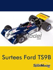 This Way Up: Car scale model kit 1/43 scale - Surtees Ford TS9B Surtees Racing Organization Team sponsored by Matchbox #16 - Timothy Theodore 'Tim' Schenken (AT) - South African Formula 1 Grand Prix 1972 - photo-etched parts, turned metal parts, water slide decals, white metal parts and assembly instructions image