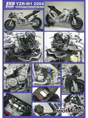 Top Studio: Set de mejora y detallado escala 1/12 - Yamaha YZR-M1 - Campeonato del Mundo de Motociclismo 2004 - fotograbados, piezas de resina, piezas de metal torneado, otros materiales y manual de instrucciones - para las referencias de Tamiya TAM14098 y TAM14100