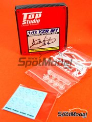 Top Studio: Racing stand 1/12 scale - Yamaha YZR-M1 Racing Stand Set - resin parts and water slide decals - for Tamiya references TAM14098, TAM14100, TAM14104, TAM14117, TAM14119 and TAM14120