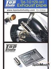 Top Studio: Exhaust 1/12 scale - Yamaha YZR-M1 2006, 2007, 2008, 2009 and 2010 - photo-etched parts and metal parts - for Tamiya references TAM14117, TAM14119, TAM14120 and TAM14128